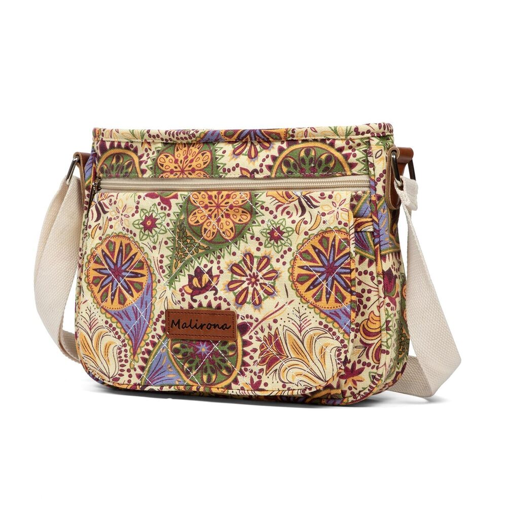 2801 Durable Floral Crossbody Bag Canvas Messenger Handbag Multi Pocket